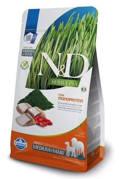 Farmina N&D Spirulina Adult Med/Maxi silliä, 7 kg hinta ja tiedot | Koiran kuivaruoka | hobbyhall.fi