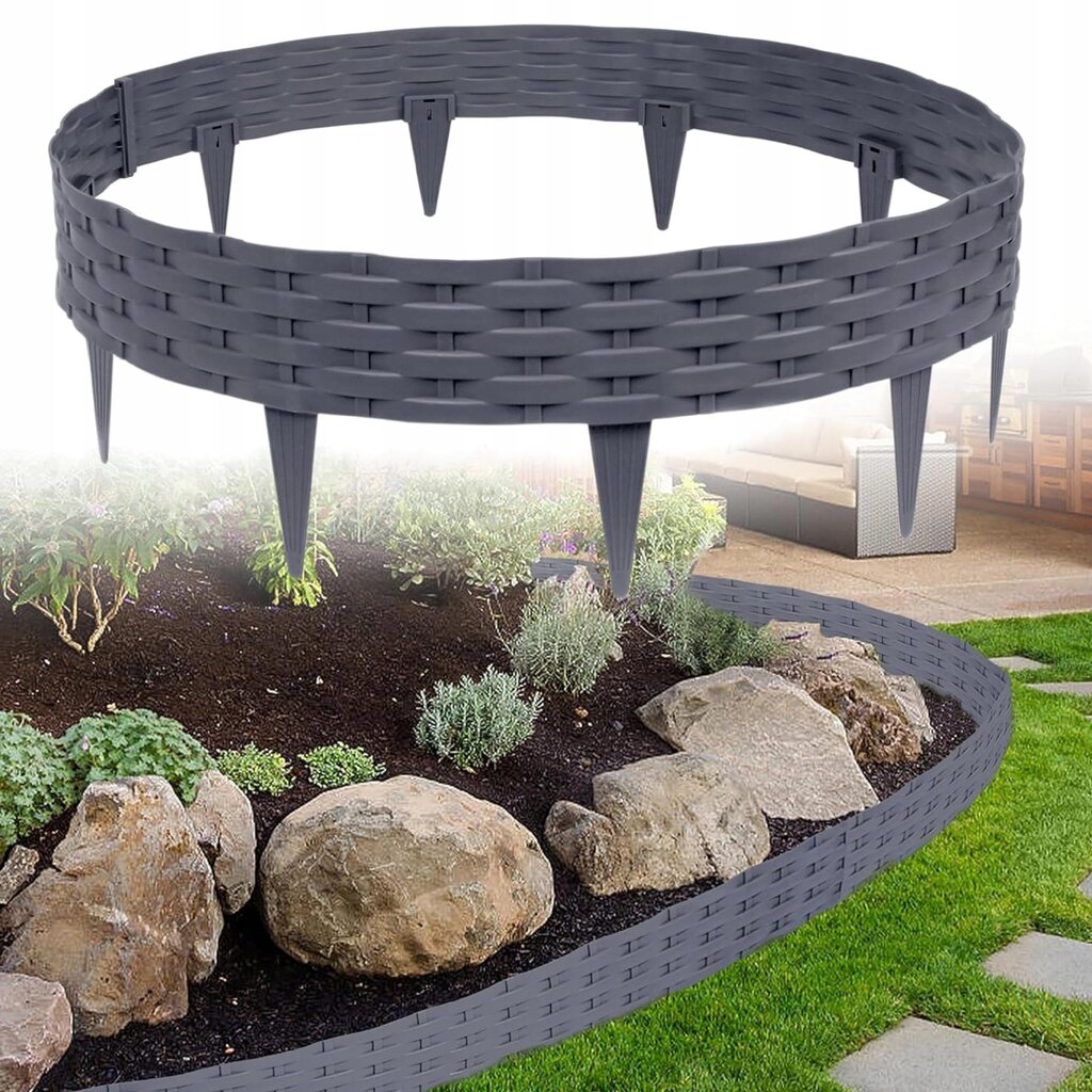 Garden Palisada nurmikon reunus 158 Cm X 9cm grey wicken hinta ja tiedot | Aidat ja tarvikkeet | hobbyhall.fi