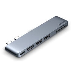 Sovitin UGREEN 80856 CM380 6in1 Type-C Sisään Thunderbolt3 HDMI 2USB3.0 SD/TF PD100W för MacBookPro/Air hinta ja tiedot | Adapterit | hobbyhall.fi