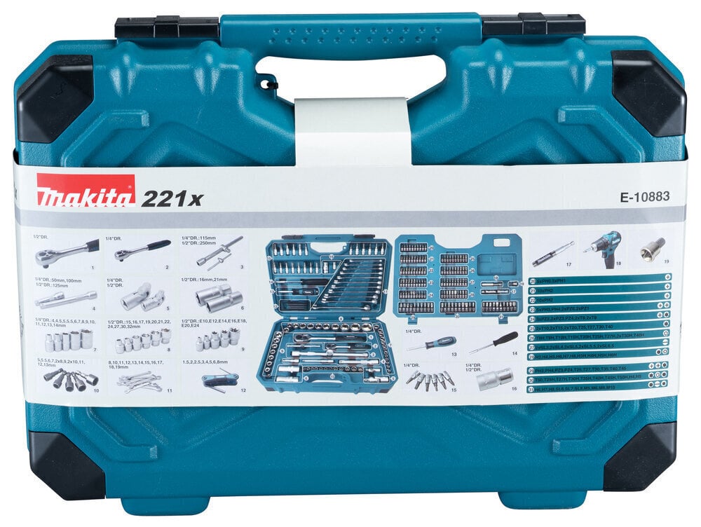 Työkalusarja Makita E-10883, 221 kpl hinta ja tiedot | Käsityökalut | hobbyhall.fi