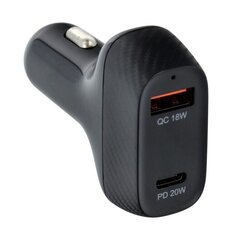 Autolaturi QWE CARBON Type C 3.0 PD20W + USB QC3.0 18W 3A CC271-1C1A hinta ja tiedot | Puhelimen laturit | hobbyhall.fi