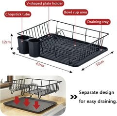 Shackcom astiankuivausteline, 43x32x12cm, musta hinta ja tiedot | Keittiövälineet | hobbyhall.fi