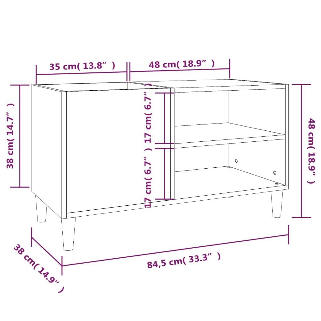 vidaXL LP-levyjen säilytyskaappi Sonoma-tammi 84,5x38x48 cm puu hinta ja tiedot | Olohuoneen kaapit ja lipastot | hobbyhall.fi