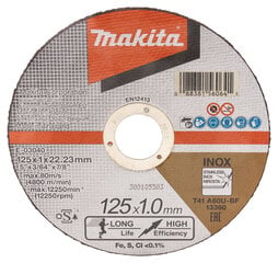 E-03040-12 Katkaisulaikka 125 x 1,0 mm, 12 kpl Makita hinta ja tiedot | Käsityökalut | hobbyhall.fi