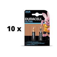 Paristot DURACELL ULTRA AAA, 2 kpl. x 10 kpl. paketti hinta ja tiedot | Paristot | hobbyhall.fi