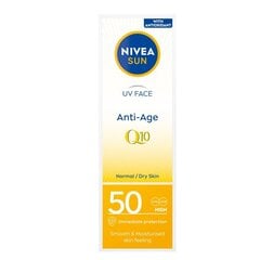 Nivea Sun UV Kasvot Anti-Age Q10 Aurinkovoide kasvoille SPF50, 50ml hinta ja tiedot | Aurinkovoiteet | hobbyhall.fi