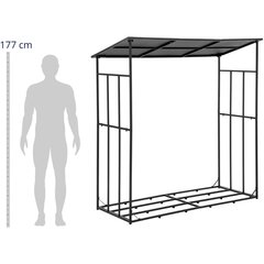 Ulkona käytettävä metallinen polttopuuteline katolla, Hillvert HI-FWR-0131, jopa 350 kg, 187,5 cm. x 62 cm. x 195 cm. hinta ja tiedot | Saumalistat | hobbyhall.fi