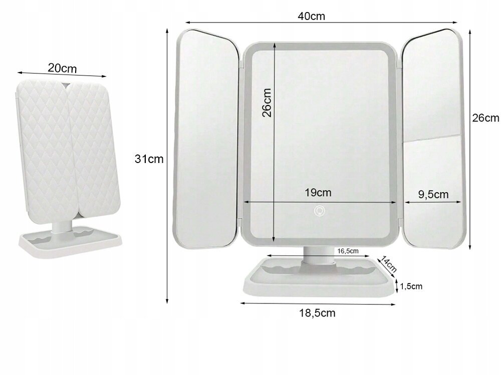 LED-valaistu kosmeettinen peili, taitettava hinta ja tiedot | Kosmetiikkalaukut ja peilit | hobbyhall.fi