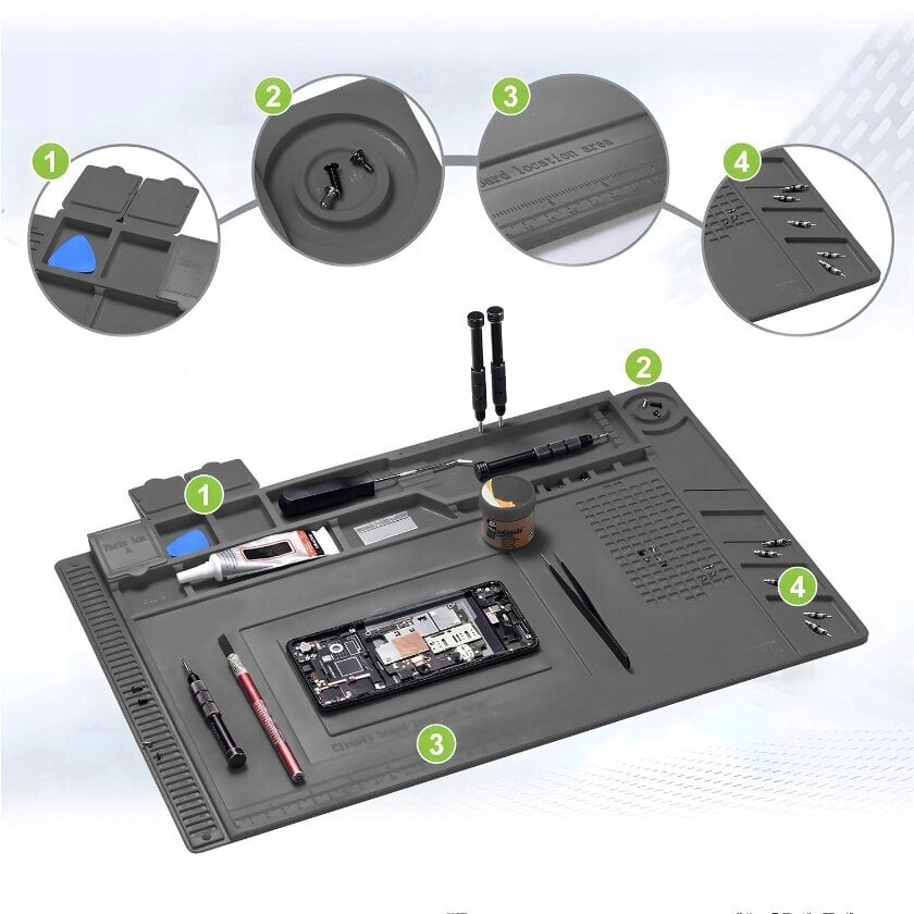 Silikoninen juotosalusta – pöydän järjestäjä, 45x30 cm hinta ja tiedot | Puhelimen osat ja korjaustyökalut | hobbyhall.fi