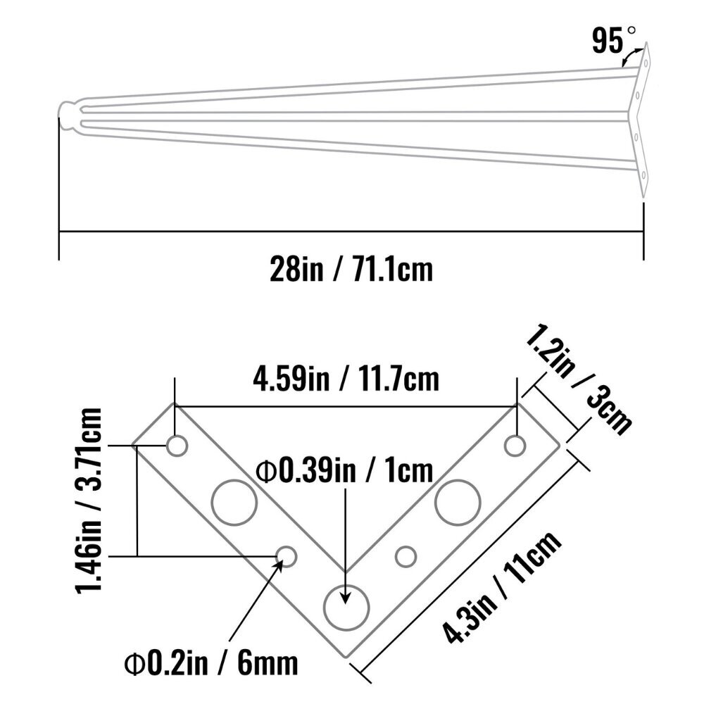 Vevorin huonekalujalat, 71,1 cm, musta, 4 kpl hinta ja tiedot | Jalat huonekaluihin | hobbyhall.fi