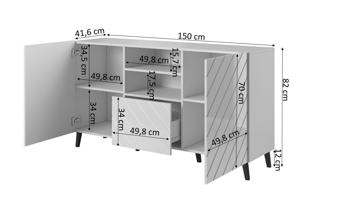 Komoda Cama Meble Abeto, 150x42x82 cm, harmaa hinta ja tiedot | Lipastot | hobbyhall.fi