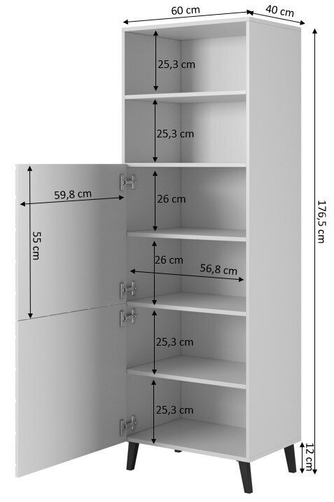 Vitriini Cama Meble Abeto, 60x40x176,5 cm, harmaa hinta ja tiedot | Vitriinit | hobbyhall.fi