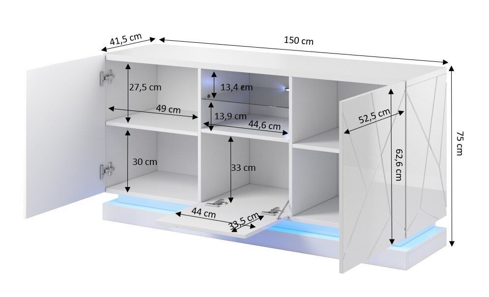 Komoda Cama Meble QIU 2D1K, 150x41,5x75 cm, musta hinta ja tiedot | Lipastot | hobbyhall.fi