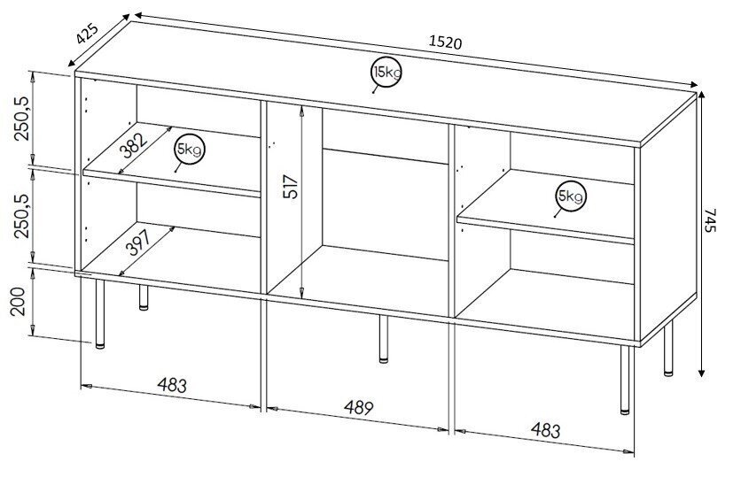 Lipasto Cama Meble Hole, 152x42,5x74,5 cm, valkoinen hinta ja tiedot | Lipastot | hobbyhall.fi