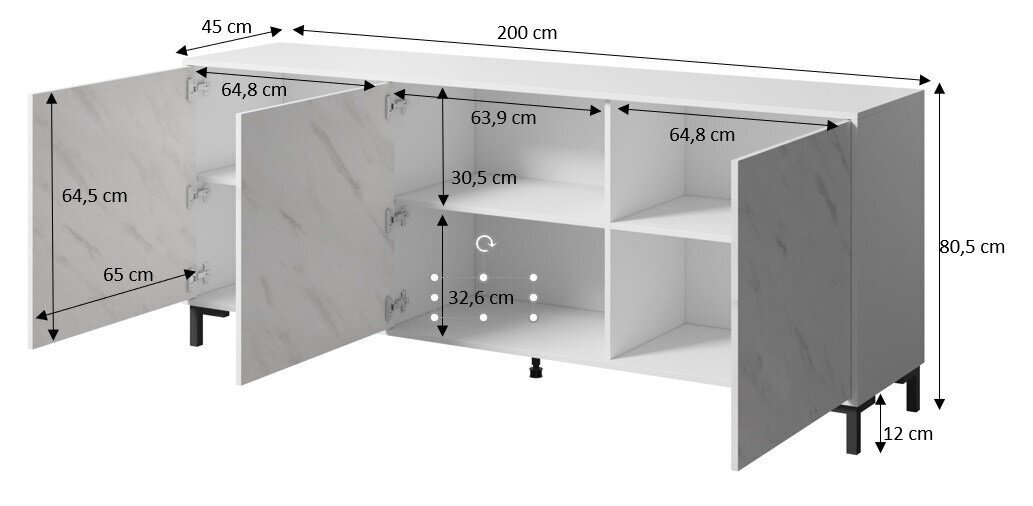 Komoda Cama Meble Marmo 3D, 200x45x80,5 cm, musta hinta ja tiedot | Lipastot | hobbyhall.fi