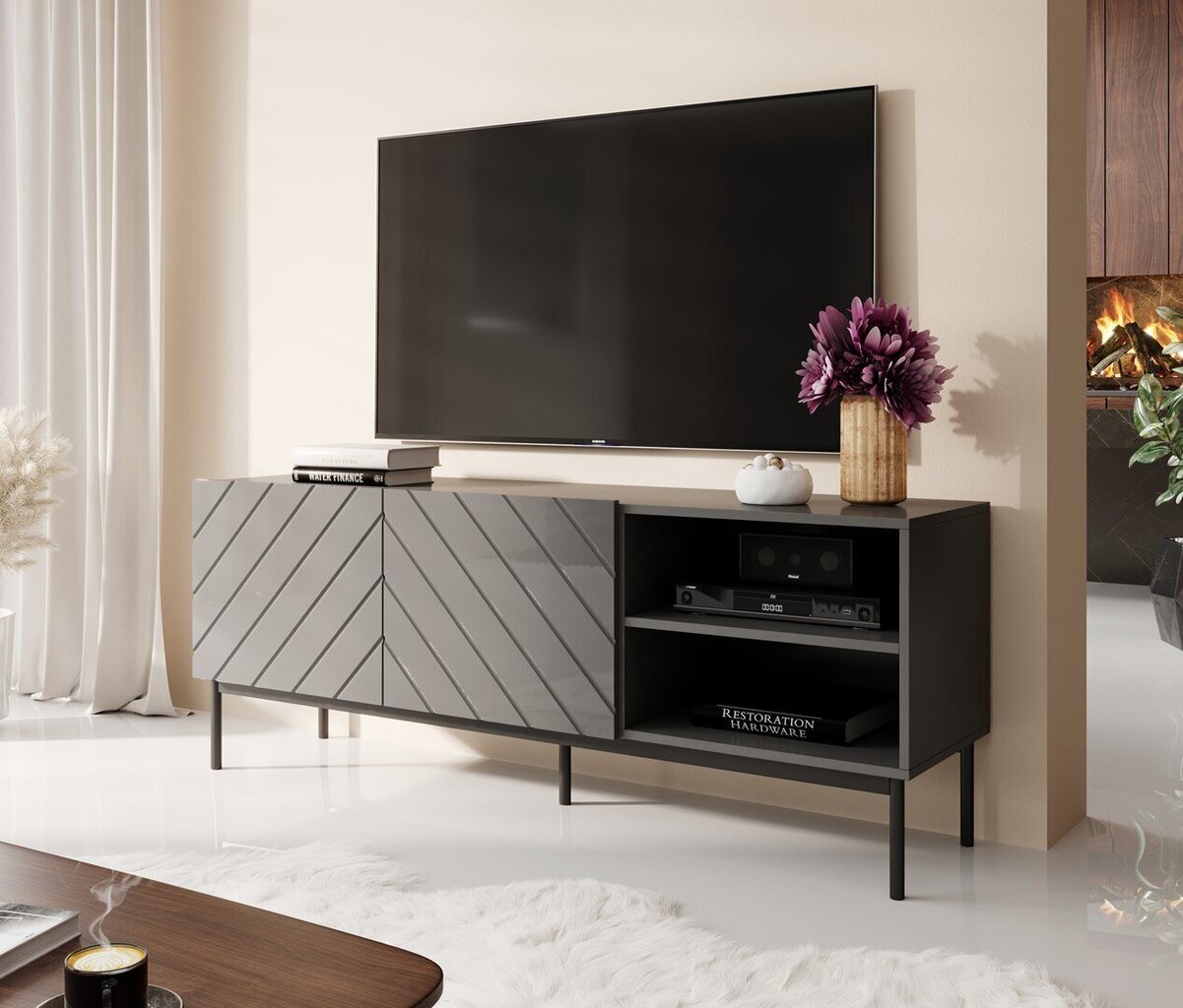 TV-taso Cama Meble Abeto, 150x42x60 cm, harmaa hinta ja tiedot | TV-tasot | hobbyhall.fi