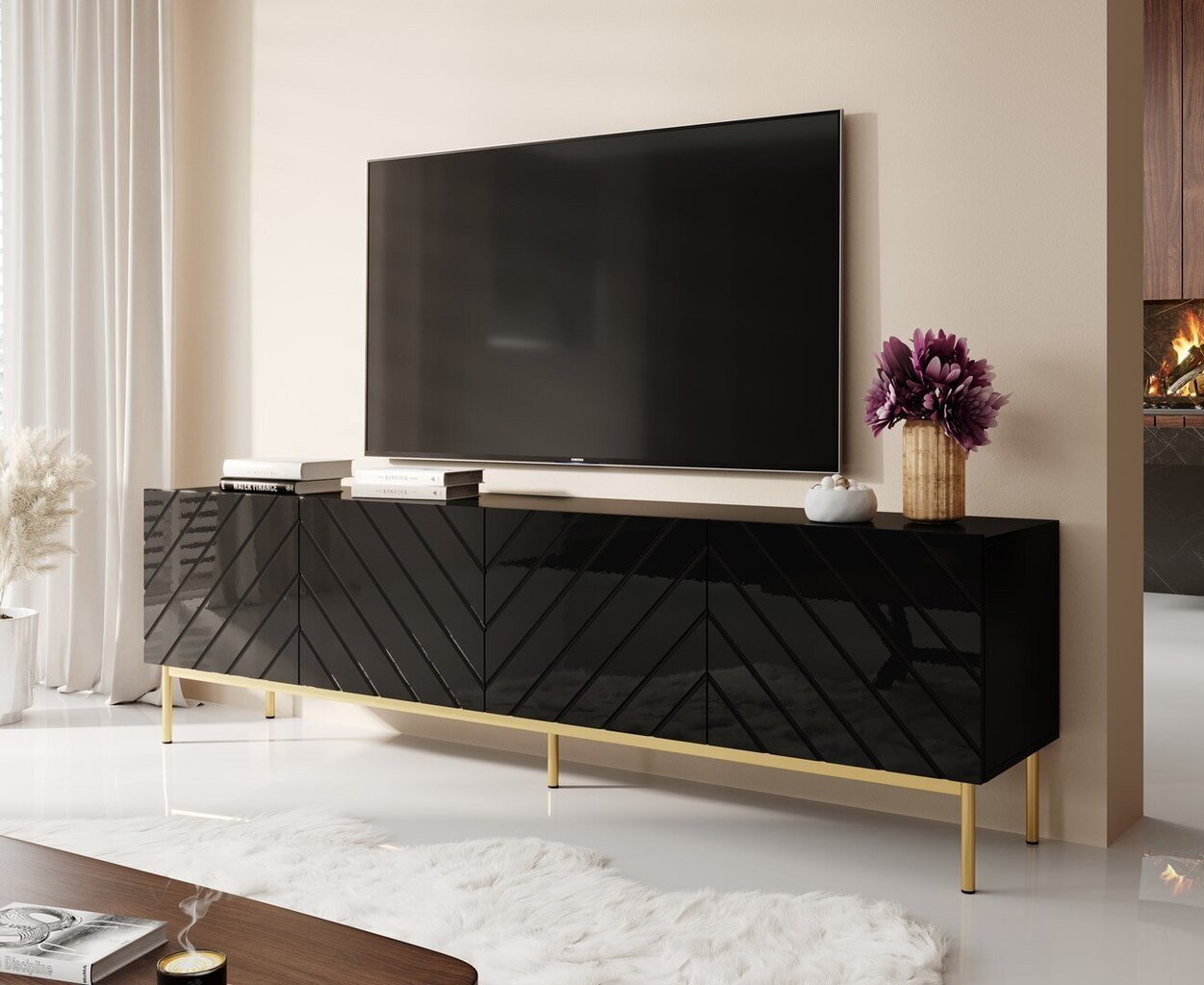 TV-taso Cama Meble Abeto, 200x42x60 cm, musta hinta ja tiedot | TV-tasot | hobbyhall.fi