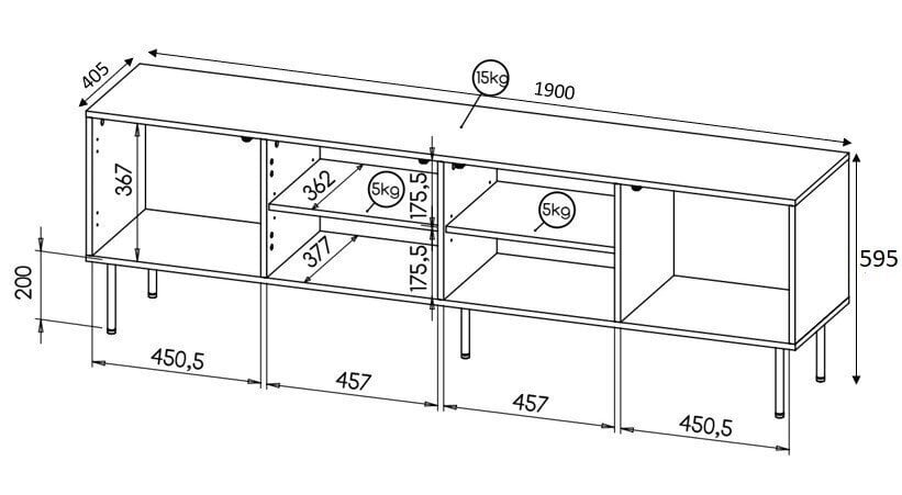 TV-taso Cama Meble Hole, 190x40,5x59,5 cm, valkoinen hinta ja tiedot | TV-tasot | hobbyhall.fi