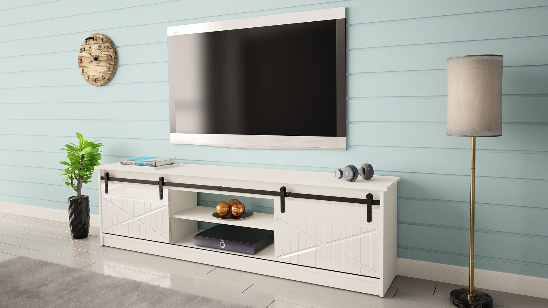 TV-taso Cama Meble Granero, 200x56,7x35 cm, valkoinen hinta ja tiedot | TV-tasot | hobbyhall.fi