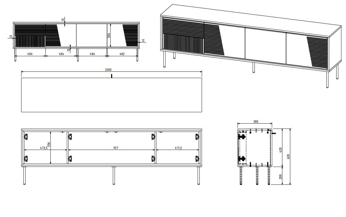 TV-taso Cama Meble Abi 4D, 200x38x62 cm, hiekanvärinen hinta ja tiedot | TV-tasot | hobbyhall.fi