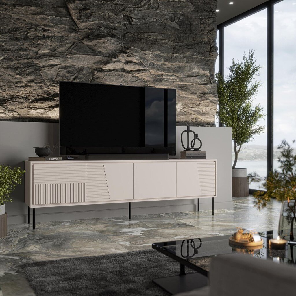 TV-taso Cama Meble Abi 4D, 200x38x62 cm, hiekanvärinen hinta ja tiedot | TV-tasot | hobbyhall.fi