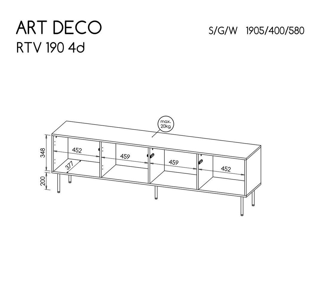 TV-taso Cama Meble Art Deco RTV, 190,5x40x58 cm, ruskea hinta ja tiedot | TV-tasot | hobbyhall.fi