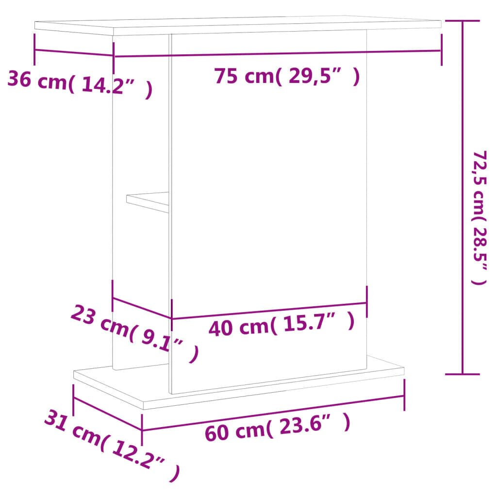 vidaXL Akvaarioteline harmaa Sonoma 75x36x72,5 cm tekninen puu hinta ja tiedot | Akvaariotarvikkeet | hobbyhall.fi