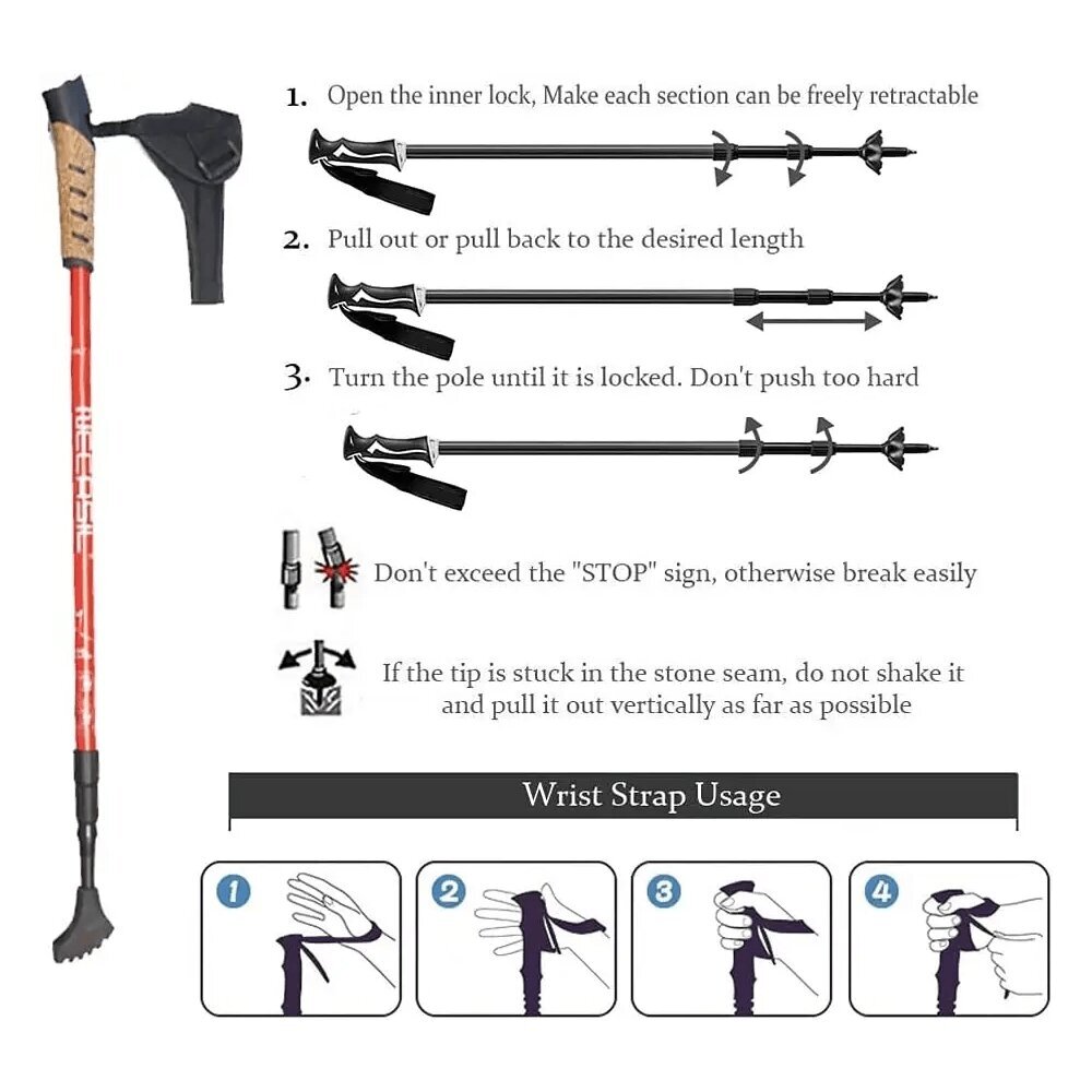 Teleskooppiset kävelysauvat NECASIL DW072105 Musta 62 - 135 cm hinta ja tiedot | Kävelysauvat | hobbyhall.fi