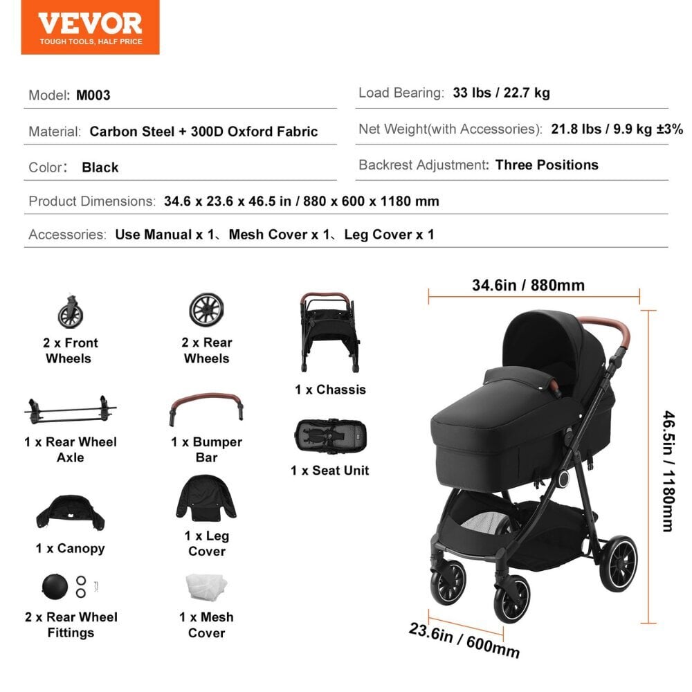 Baby Buggy lastenvaunut Vevor, musta hinta ja tiedot | Vaunut ja rattaat | hobbyhall.fi