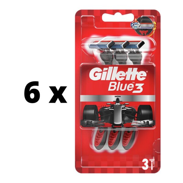 Kertakäyttöiset parranajokoneet Gillette Blue 3 Red, 3 kpl. x 6 kpl. paketti