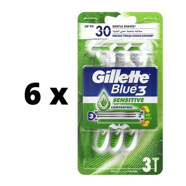 Kertakäyttöiset partakoneet Gillette Blue 3 Sense Care, 3 kpl. x 6 kpl. paketti