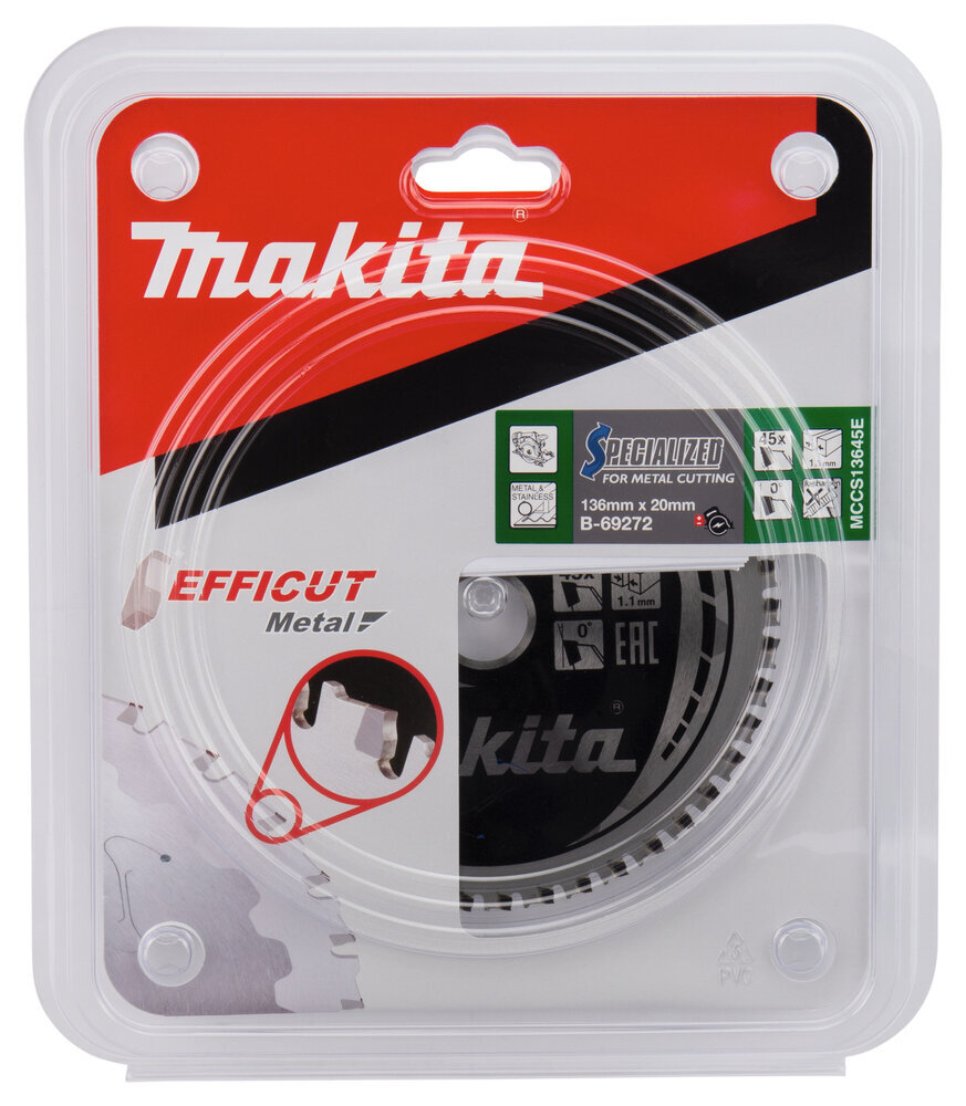 B-69272 Pyörösahanterä HM 136x20x1,1 mm, Z-45 ruostumattomalle, EFFICUT Makita hinta ja tiedot | Käsityökalut | hobbyhall.fi