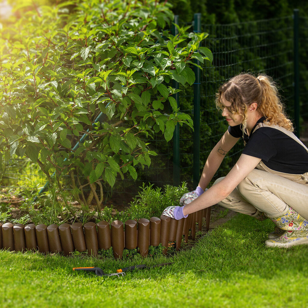 Garden Palisade reuna-aita 10m Nurmikon reuna ruskea muovi hinta ja tiedot | Puutarhakoristeet | hobbyhall.fi