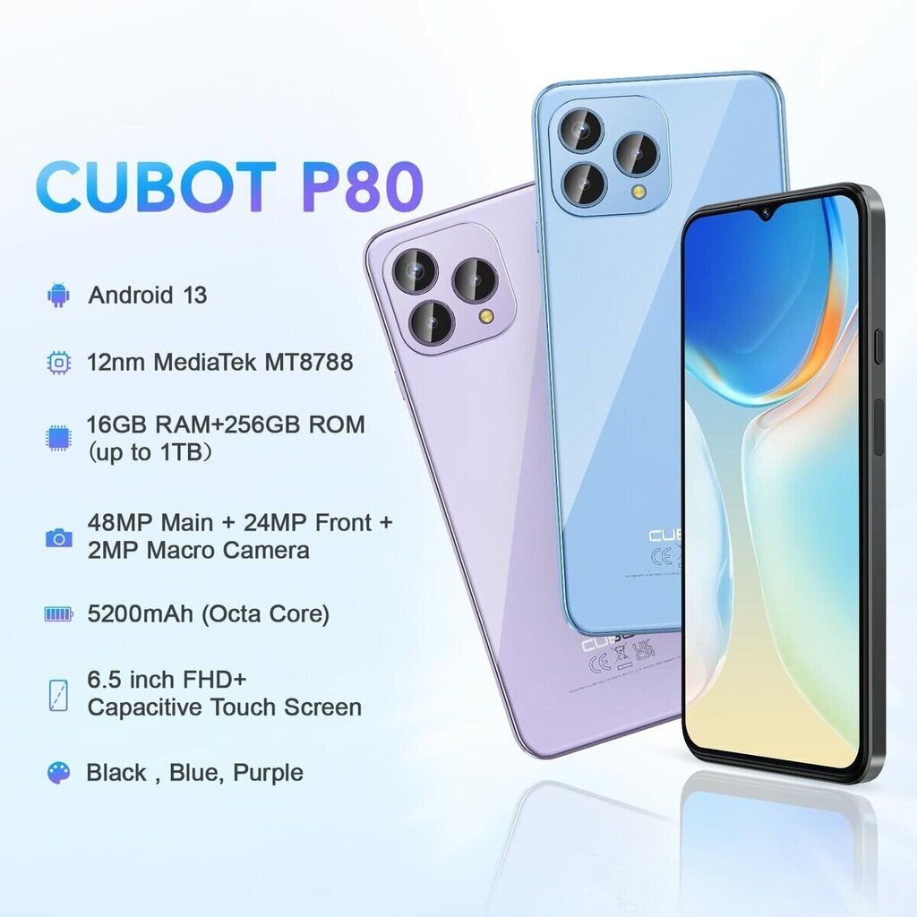 Cubot P80 Dual SIM 8/256GB Purppura hinta ja tiedot | Matkapuhelimet | hobbyhall.fi