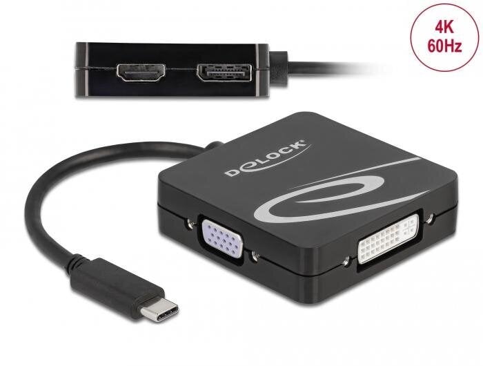 4in1-sovitin Delock 63129 USB-C - VGA / DVI / Displayport / HDMI-liitäntä, musta hinta ja tiedot | Adapterit | hobbyhall.fi