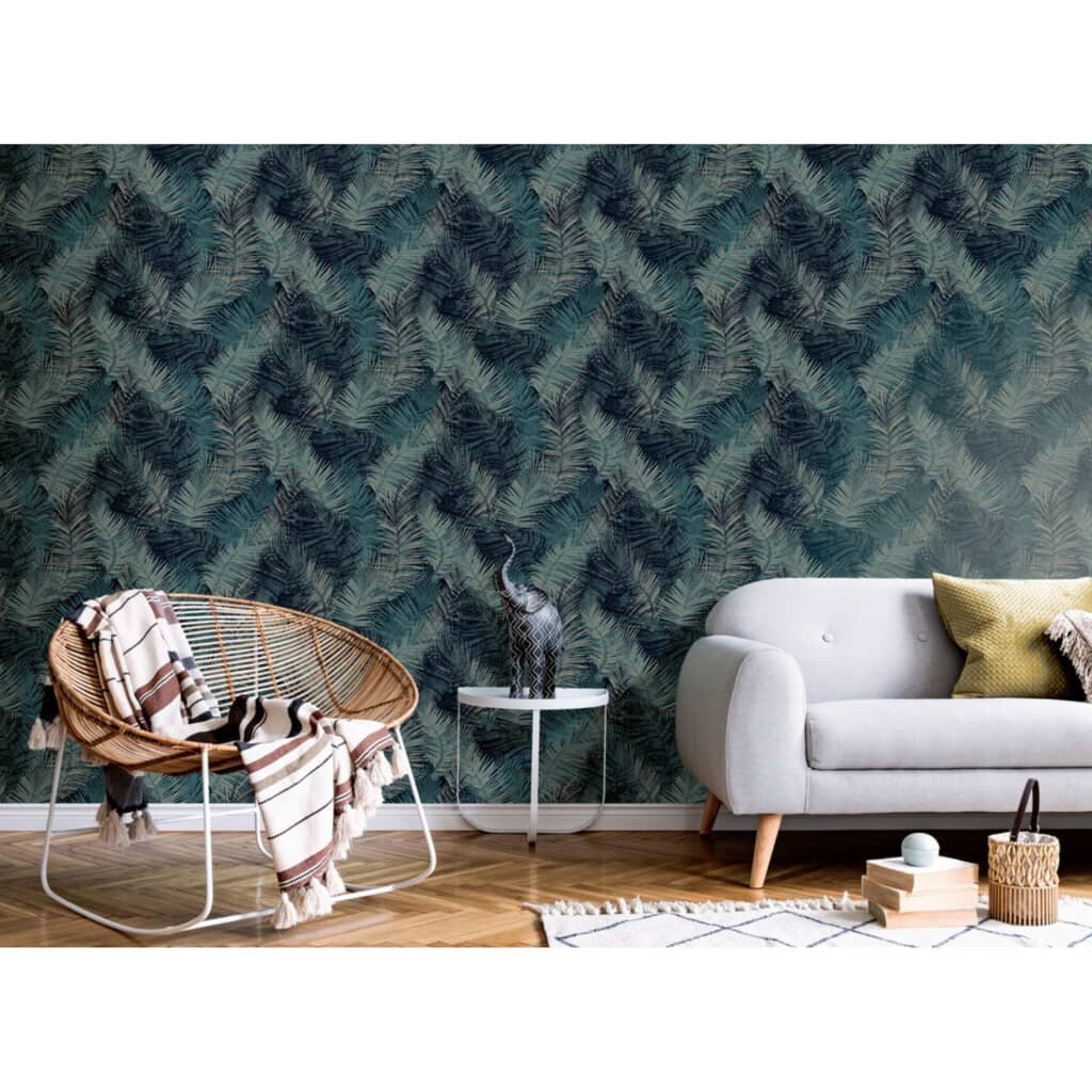 DUTCH WALLCOVERINGS Tapetti Palm petrolinsininen hinta ja tiedot | Tapetit | hobbyhall.fi