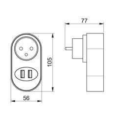 Sähköpistoke ranskalainen, 2 x USB,GTV, valkoinen hinta ja tiedot | Kytkimet ja pistorasiat | hobbyhall.fi