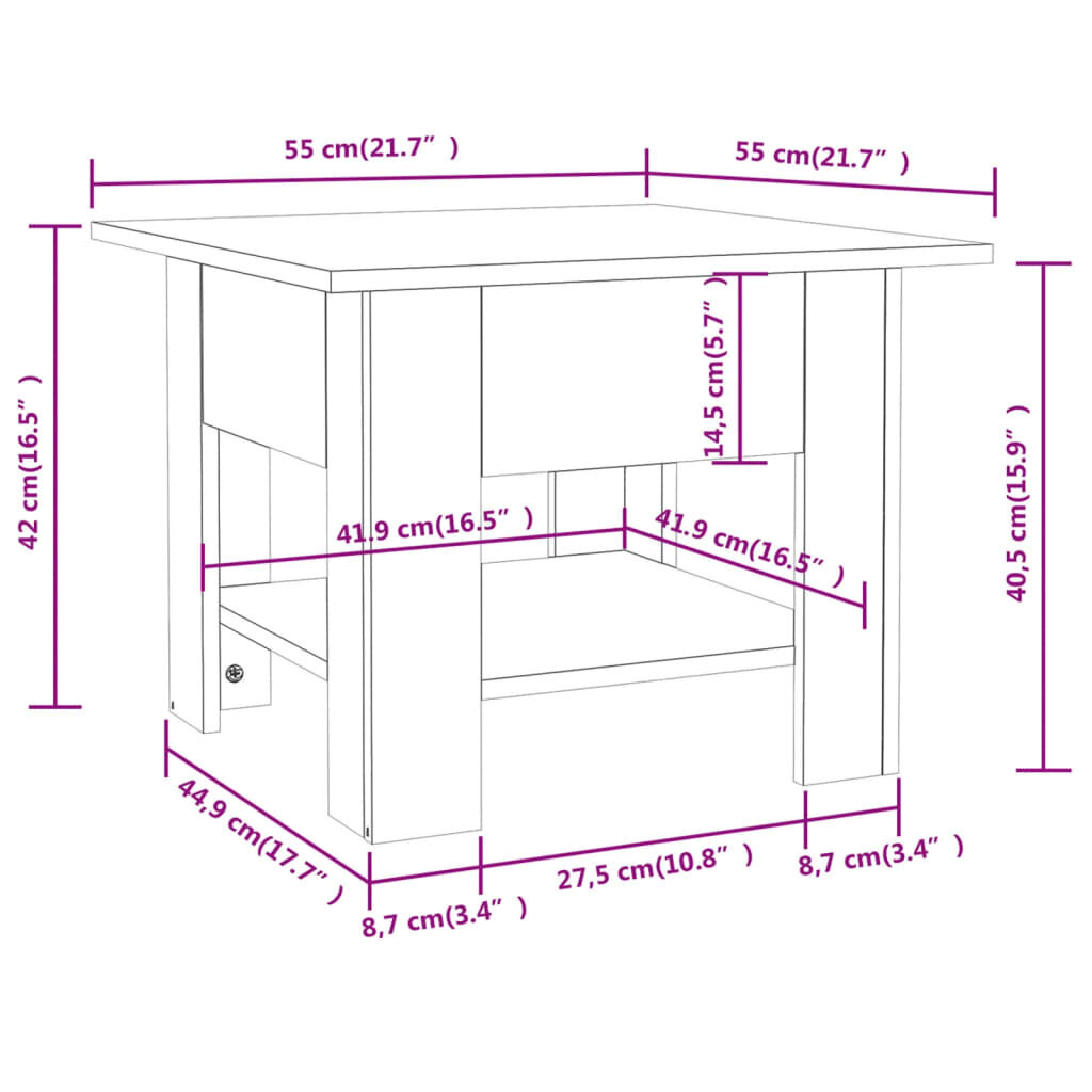 vidaXL Sohvapöytä savutammi 55x55x42 cm lastulevy hinta ja tiedot | Sohvapöydät | hobbyhall.fi