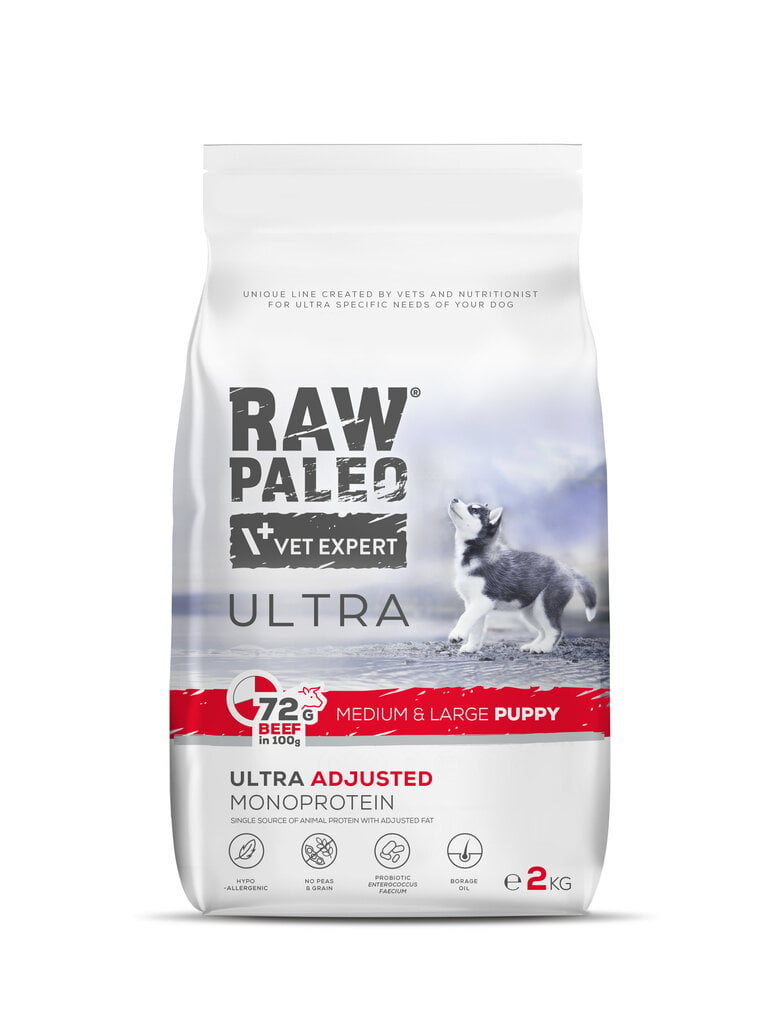 Raw Paleo Vet Expert Ultra Beef Medium&Large Puppy, 2kg hinta ja tiedot | Koiran kuivaruoka | hobbyhall.fi