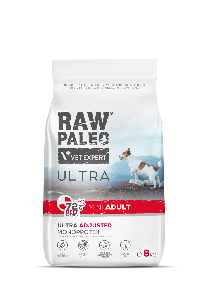 Raw Paleo Vet Expert Ultra Beef Mini Adult,  8kg hinta ja tiedot | Koiran kuivaruoka | hobbyhall.fi