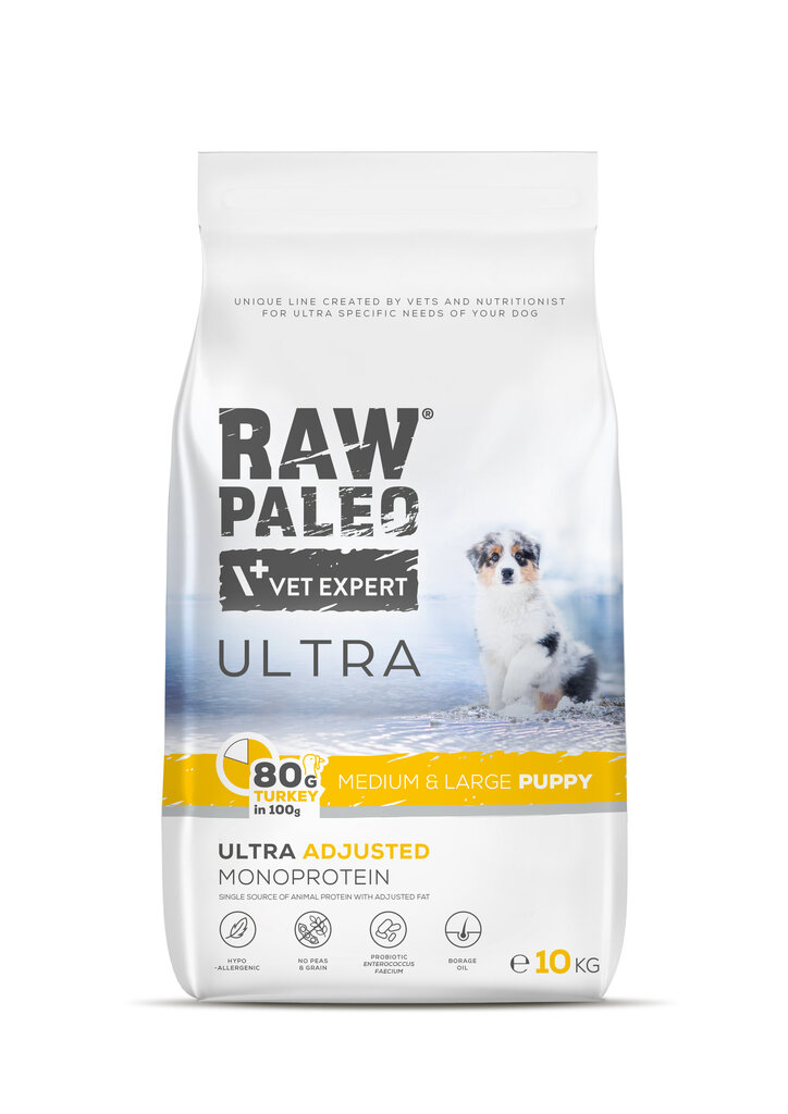 Raw Paleo Vet Expert Ultra Turkey Medium&Large Puppy, 10kg hinta ja tiedot | Koiran kuivaruoka | hobbyhall.fi