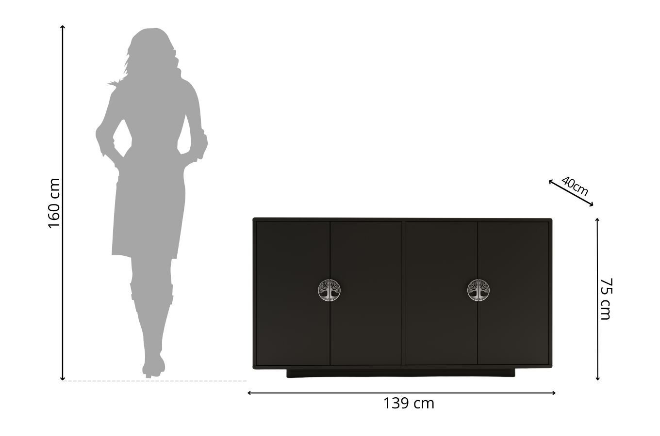 Musta lipasto Dancan LOTTA / 139 cm leveä hinta ja tiedot | Lipastot | hobbyhall.fi