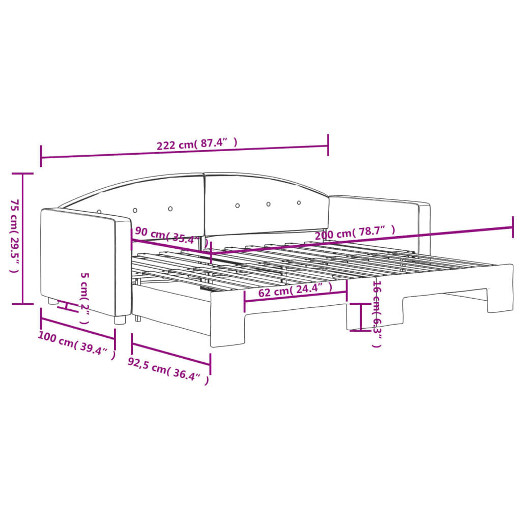 Vuodesohva vidaXL, 90x200 cm, harmaa hinta ja tiedot | Sängyt | hobbyhall.fi