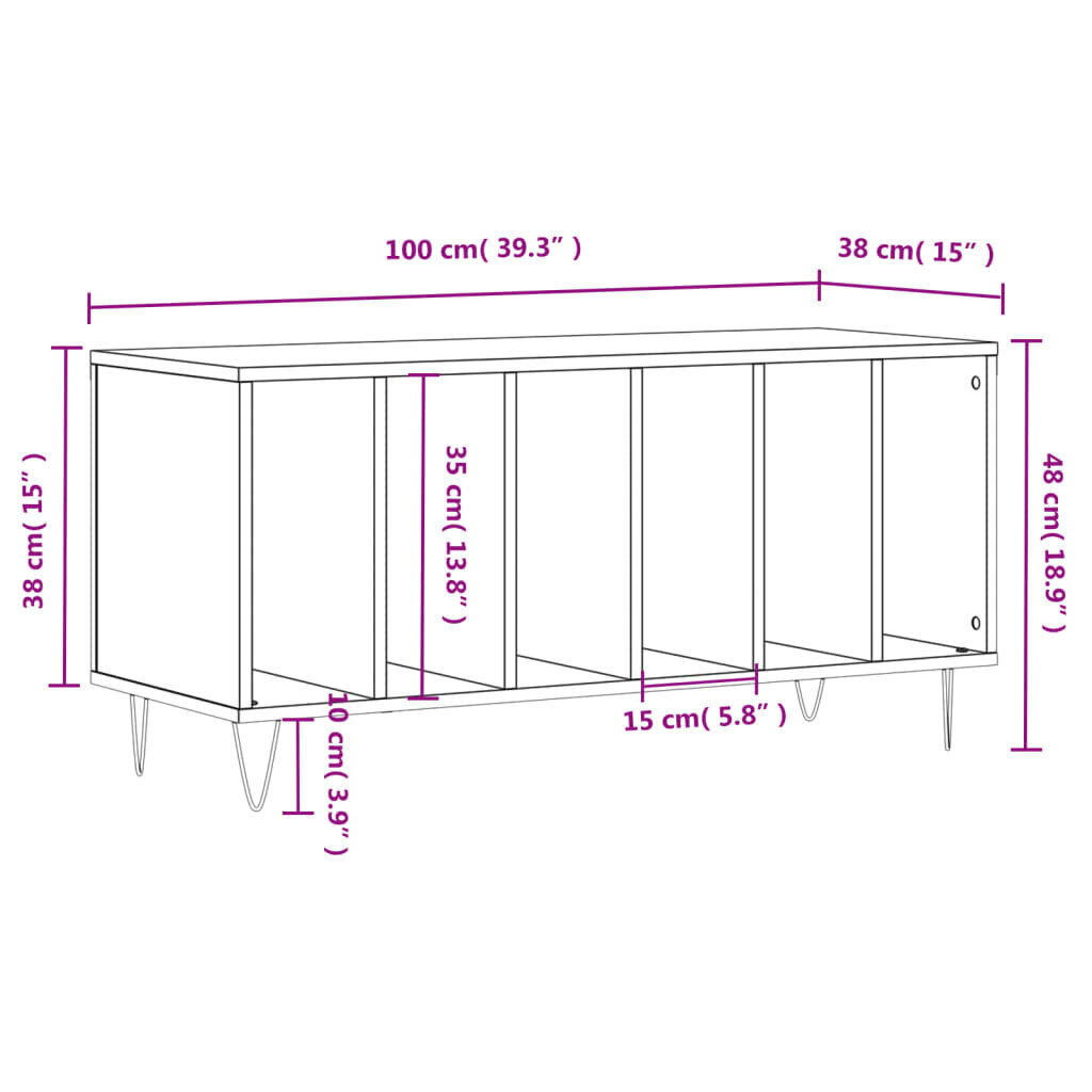 Vinyylilevykaappi vidaXL, 100 x 38 x 48 cm, ruskea hinta ja tiedot | Olohuoneen kaapit ja lipastot | hobbyhall.fi