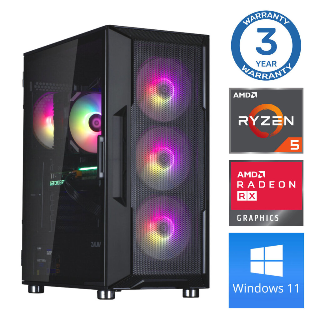 INTOP Ryzen 5 5500 32GB 1TB SSD M.2 NVME RX580 8GB WIN11 hinta ja tiedot | Pöytätietokoneet | hobbyhall.fi