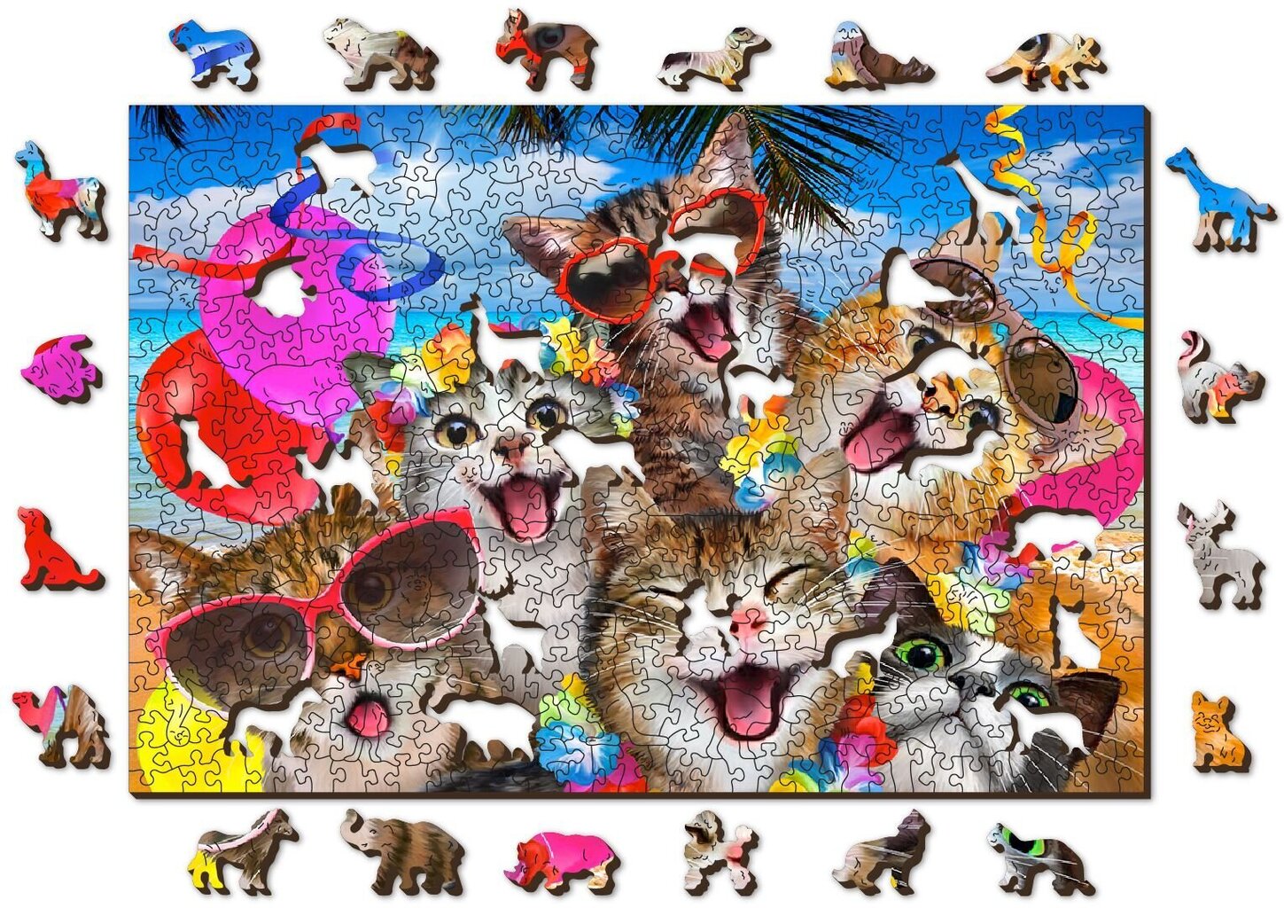 Puinen palapeli ainutlaatuisilla elementeillä "Cat Party" Wooden Puzzle 500 pcs / Wooden.city hinta ja tiedot | Palapelit | hobbyhall.fi