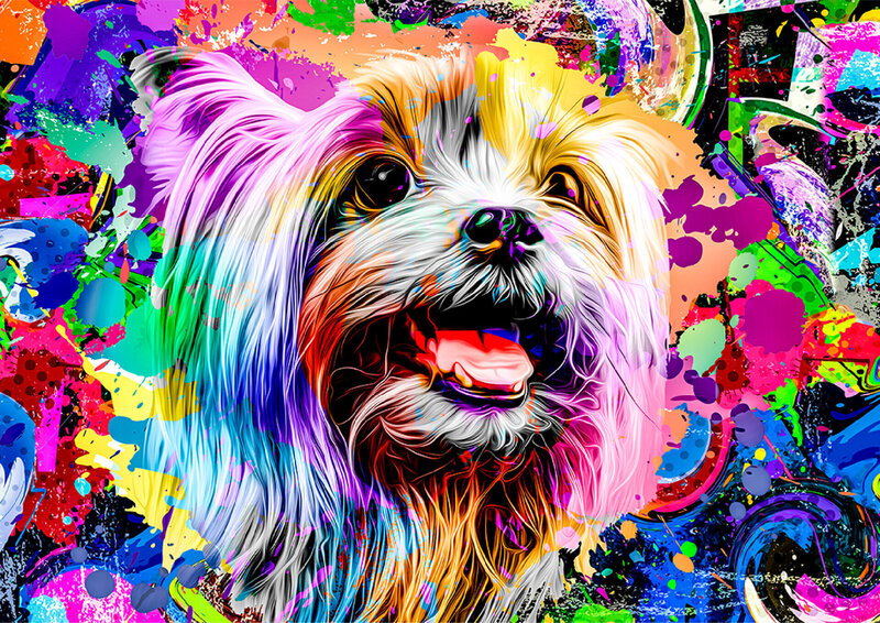 Puinen palapeli ainutlaatuisilla elementeillä Wooden Puzzle Pop Art Yorkshire Terrier – 505 pcs