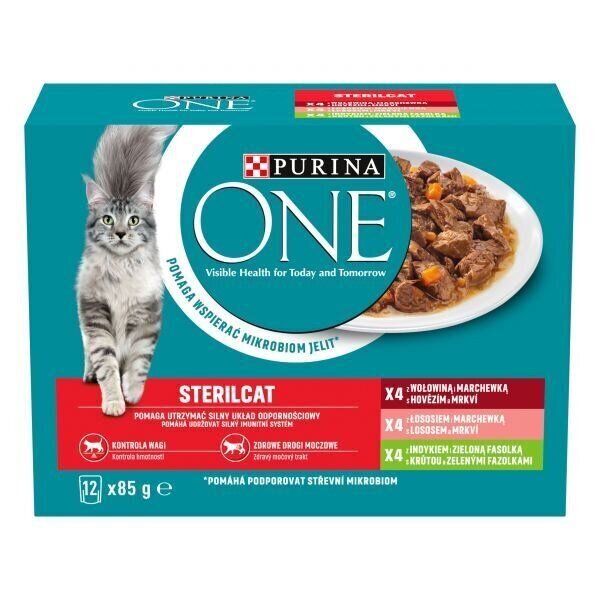 Purina One Sterilcat naudanlihalla, lohella ja kalkkunalla, 12 x 85g hinta ja tiedot | Kissanruoka | hobbyhall.fi