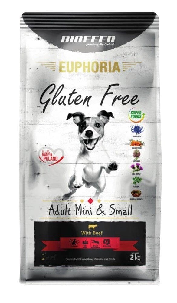 BioFeed Euphoria Gluten Free pienten rotujen aikuisille koirille naudanlihalla, 2 kg hinta ja tiedot | Koiran kuivaruoka | hobbyhall.fi