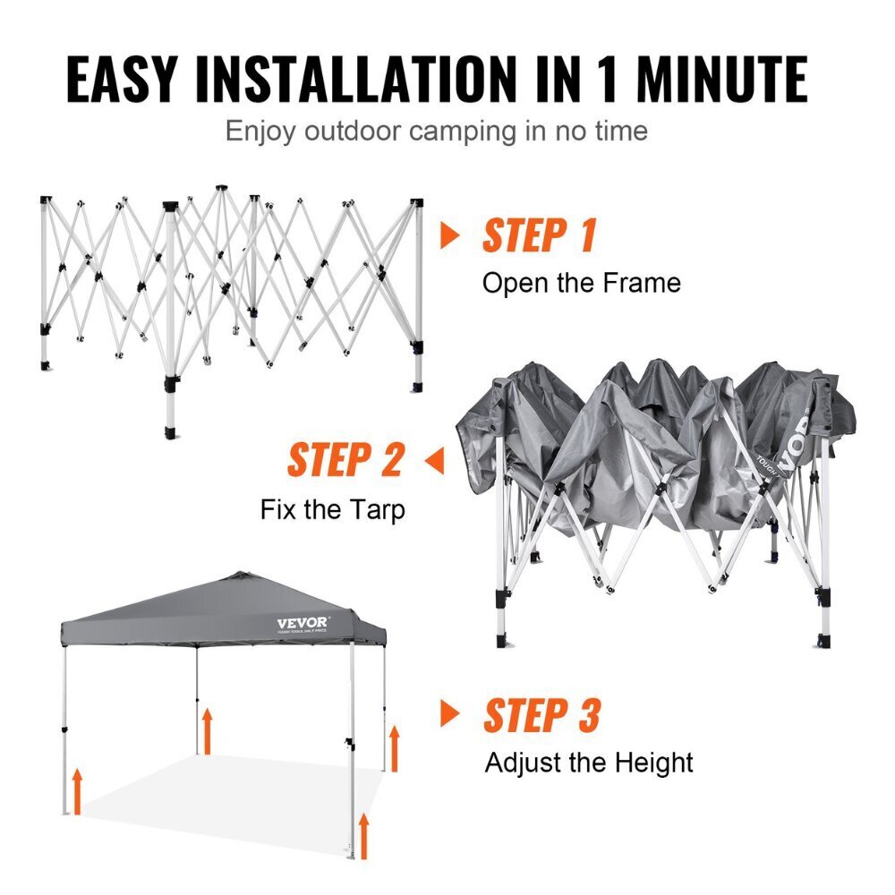 Pop-up taittuva paviljonki Vevor, harmaa, 304x304cm hinta ja tiedot | Teltat | hobbyhall.fi